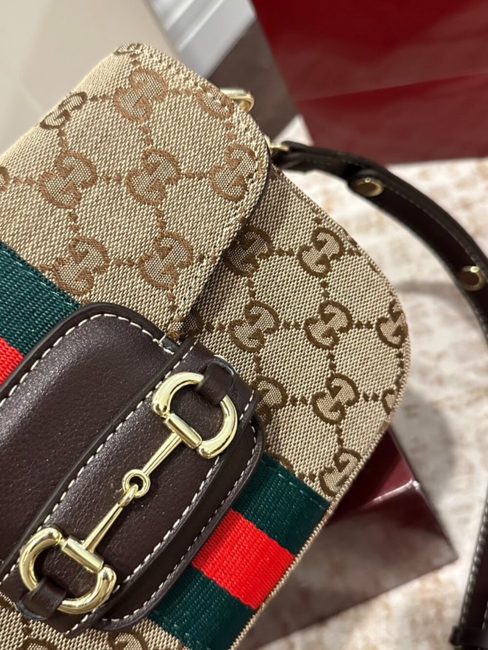 GUCCI Horsebit 1955 Canvas Saddle Bag Shoulder Bag - Picture 3 of 9